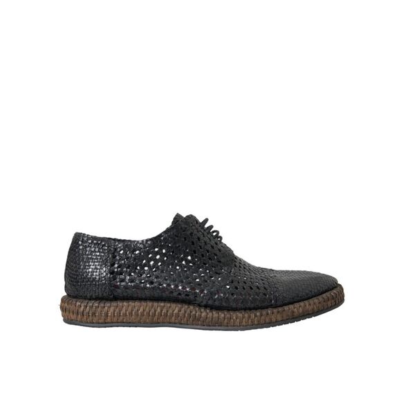 Dolce & Gabbana Black Woven Goat Leather Lace Up Derby Men's Shoes